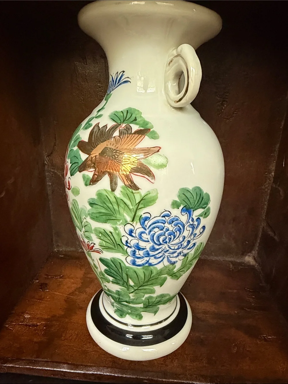 Vintage Japanese Hand-Painted Floral Porcelain Vase